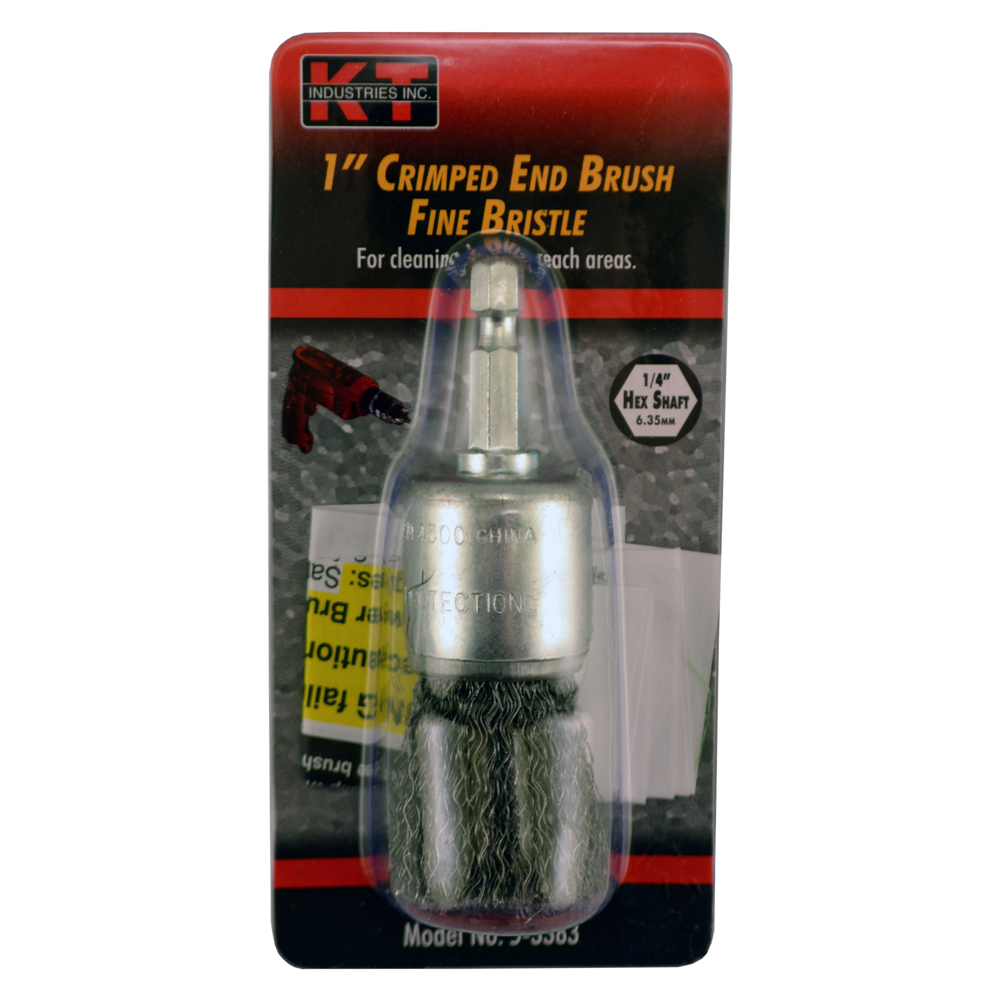 K-T Industries Crimped End Brush — 1in. Fine, 1/4in. Hex Shaft, 4,500 Max RPM, Model# 5-3383